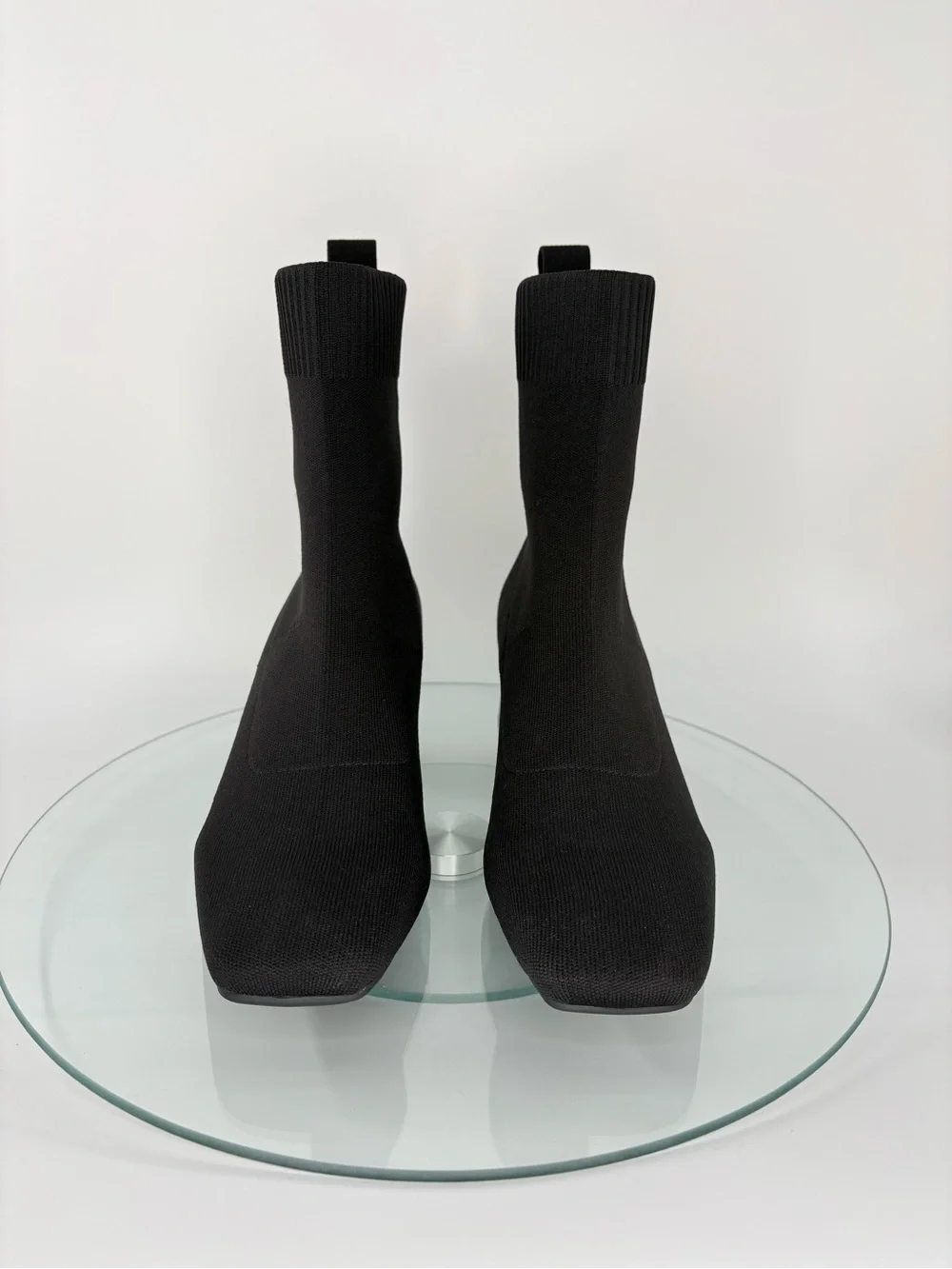 Vivaia Regina Pro Sock Ankle Boots Black Knit Square Toe Block Heel Size 38/7.5
